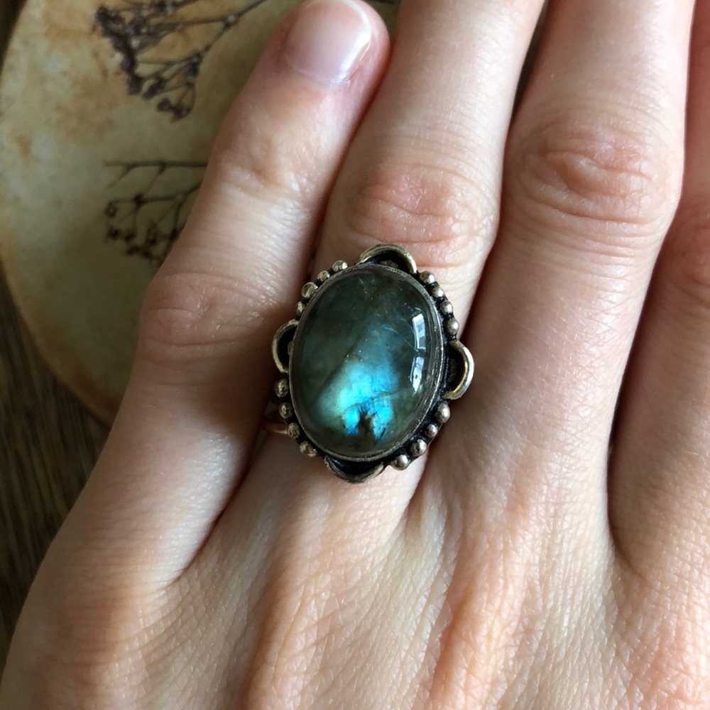 VINTAGE Labradorite Sterling Silver Ring, 5 - Picture 10 of 12
